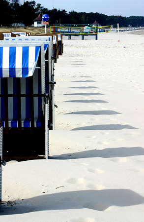 Lined beach basket on the beachのeditorial素材