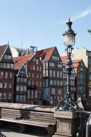 Houses in Hamburg at the Fleet with Lightの写真素材