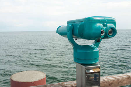 Binoculars on a sea bridge in Klink at the M?ritzの写真素材