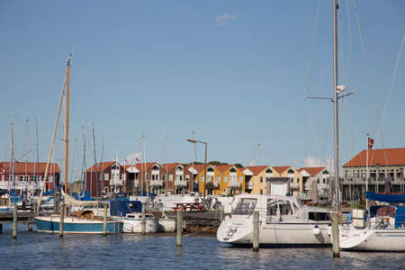 Apartments at the harbor of Rudkbing, Langeland, Denmarkのeditorial素材