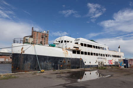 Wrecked ferry in the port of Svendborg, Fyn, Denmarkのeditorial素材