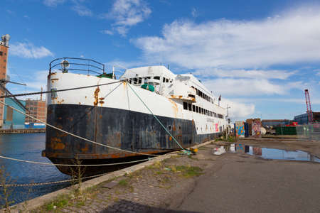 Wrecked ferry in the port of Svendborg, Fyn, Denmarkのeditorial素材