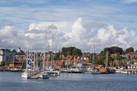 Long jetty at the port of Svendborg, Fyn, Denmarkのeditorial素材