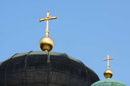 Two crosses on the top of the Orthodox Churchの写真素材