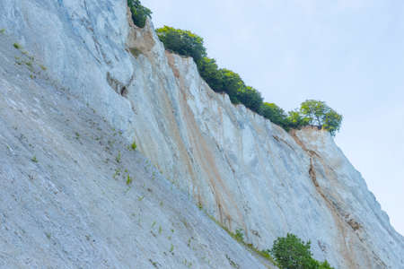 High limestone cliffs on the coast of the Baltic Sea in Mons Klint Denmarkの写真素材