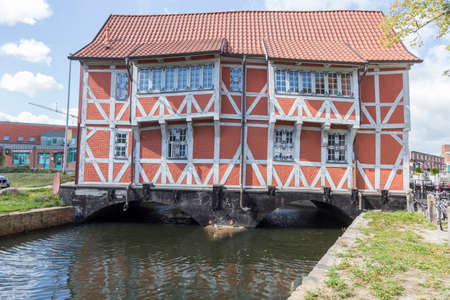 Timbered house on a bridge over the Muehlenbach in Wismar Mecklenburg-Vorpommernのeditorial素材