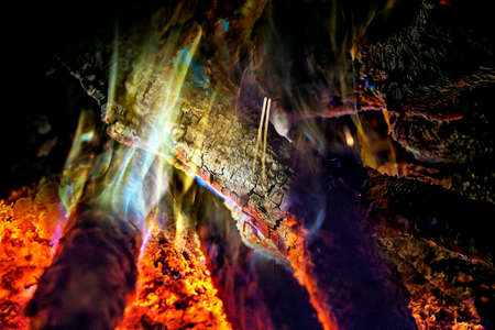 Fire in a fireplaceの写真素材