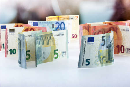 Fifty, twenty, ten and five euro banknotesの写真素材