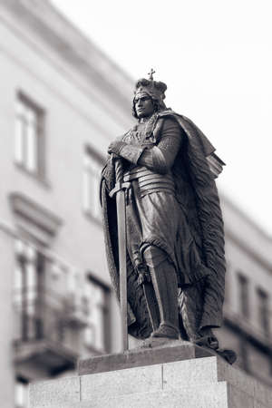 Duke Vytautas Magnus sculpture in Kaunas city in black whiteのeditorial素材