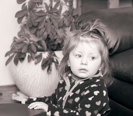Little  girl portrait in black whiteの写真素材