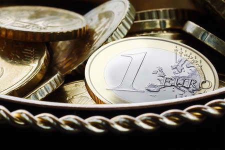 Euro coins in a dark background.の写真素材