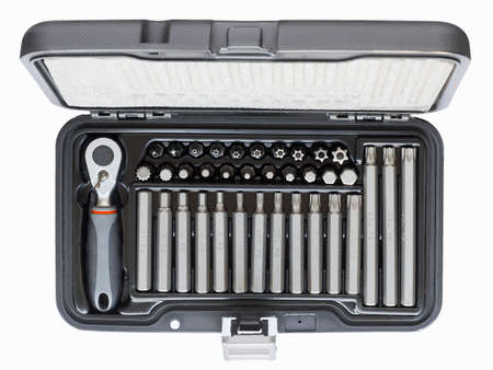 Hexagonal screwdriver set with ratchet isolated on a white background