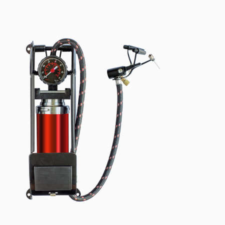 Foot pump with air pressure gauge isolated on a white backgroundの写真素材