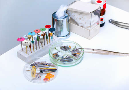 Set of dental burs and grinding wheels  on a white background