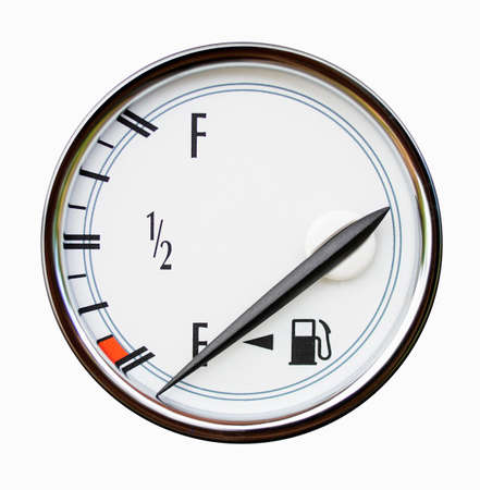 Gauge of level of fuel in the car isolated on white. An arrow indicates empty tank.