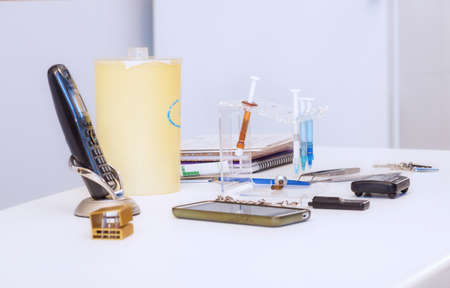 Close view of tools on a dentist table