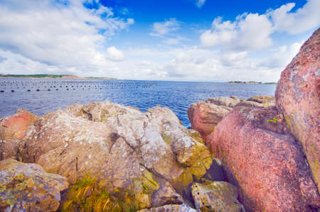 Colorful rocky shore in Norway  near the sea