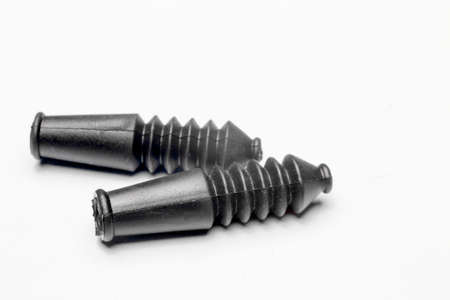 Two rubber brake hoses for bicycle on a white backgroundの写真素材