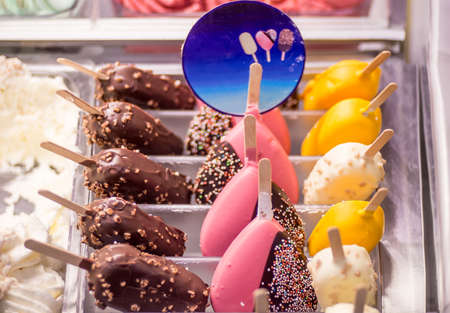 Close up of various home made ice-cream with sticks