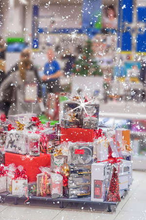 Many various christmas gifts in a shopの写真素材