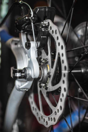 Close view of bicycle rear wheel disk brakesの写真素材