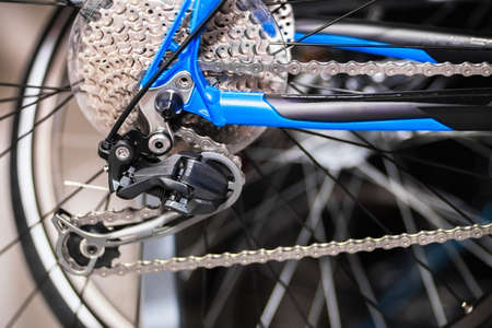 Close view of a bicycle rear cassette and gearshiftの写真素材