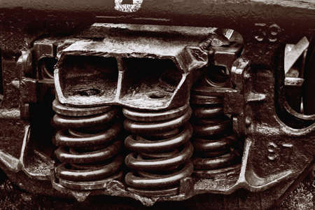 Close view of railway wagon shock-absorbing springs