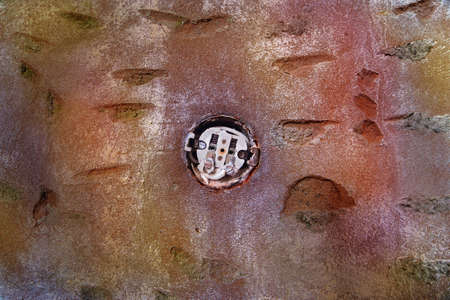 Old rusty electrical outlet on old plastered wall