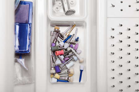 Close view of dentist tools drawerの写真素材