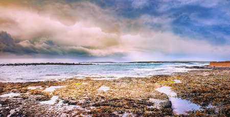 West coast of Ireland on stormy spring day. Panoramic view