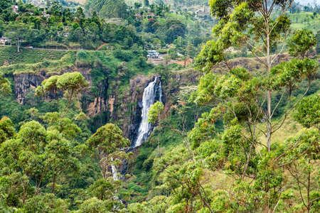 Devon waterfall. A view of the front of this 97m-high fall is possible from Midigama. Sri lanka.の写真素材
