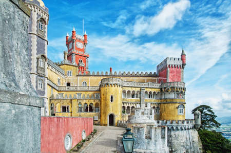 Romanesque Revival architecture, National Palace of Pena in Sintra, one of the Seven Wonders of Portugal. (Palacio Nacional da Pena). Fragment.の写真素材