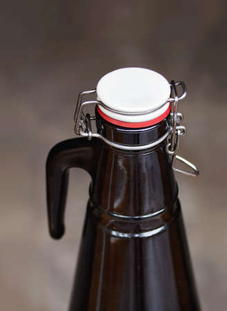 Old style dark bottle stopper. Close up.の写真素材