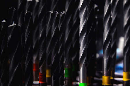 Set of drills in a smith workshop. Close view.