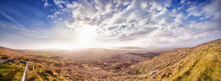 Panoramic landscape with sunny sunset in a county Kerry. Ireland.の写真素材