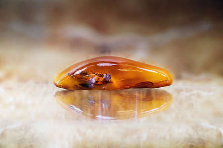 Piece of amber in a blurry background. Close up.の写真素材