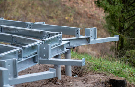 Galvanized steel  construction for walkway base and for stairs. Close view.の写真素材