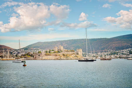 Landscape with Bodrum Castle on cloudy day. Turkey.の写真素材