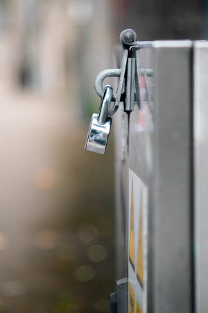 Small padlock on the box.Close up.