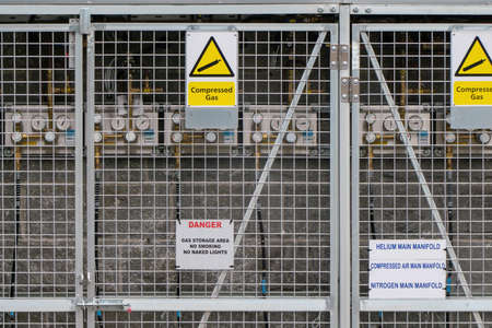 Gas storage area with manometers in the metalic cabinet.の写真素材