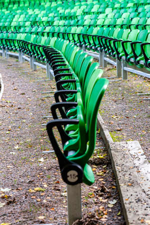chairs waiting for the audience. no people because of corona covid-19の写真素材