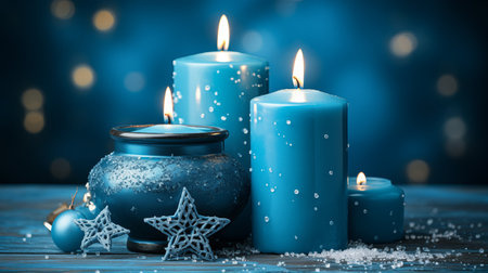 Winter christmas candle with snow and copy space created by aiの素材