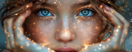 woman with AI technology around her. brainstorms come up with new ideas created by AIの素材