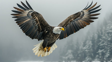 an eagle in the wild flying and sitting on a branch created by aiの素材
