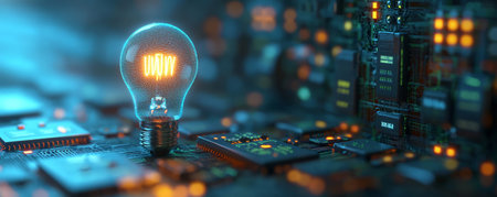Light blub bright on technology futuristic concept background, abstract idea for creativity vision created by aiの素材