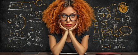 woman with AI technology around her. brainstorms come up with new ideas created by AIの素材