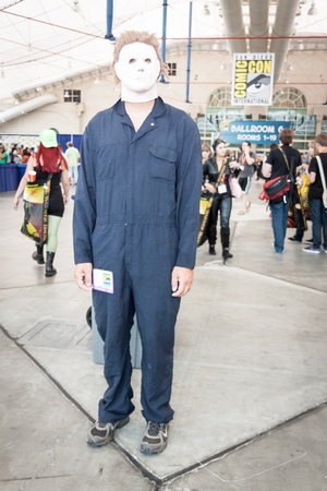 San Diego - July 12, 2012. Photo of man dressed up as Michael Myers from the Halloween movies taken on July 12th, 2012 at San Diego Comic Con. The worlds largest convention of its kind featuring media, movies, comic books, anime, entertainment and more!のeditorial素材