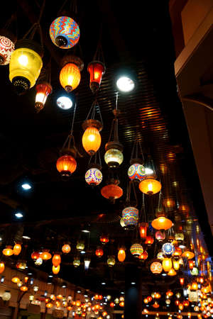 Variety of colorful lamp on the ceilingのeditorial素材
