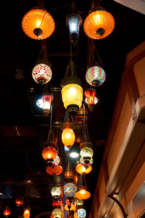 Variety of colorful lamp on the ceilingのeditorial素材