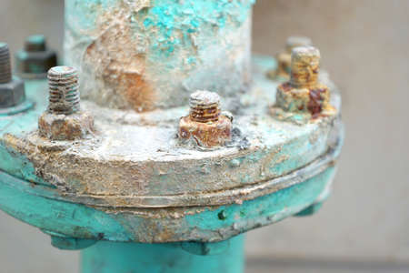 Rusty green pipeline closeupの写真素材